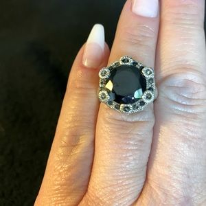 Sterling Silver Onyx and Marcasite Ring